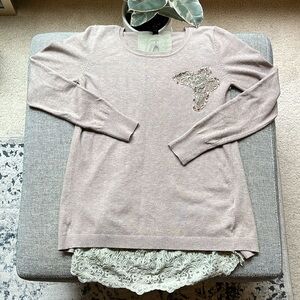 Vintage Lace Sweater with rhinestone and pearl detailing, Size: S/M